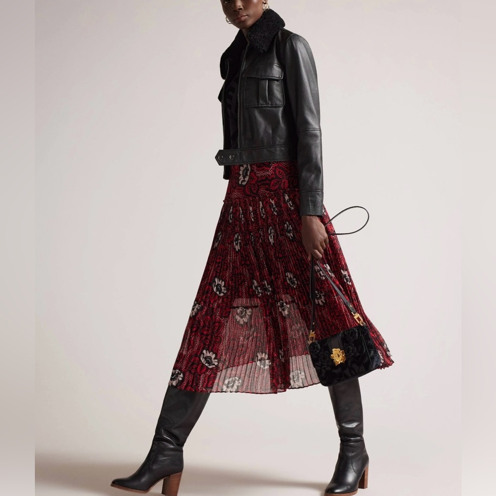 NWT Sz 3 (med) Ted Baker Floral Pleated Midi Skirt